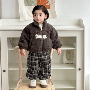 男童卡通贴布外套冬季夹棉加厚毛毛衣儿童时髦保暖棉服冬装上衣潮