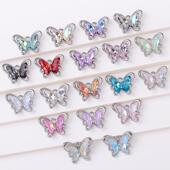 立体五彩镶钻蝴蝶单吊耳饰吊坠DIY发簪项链手链耳环挂件材料配件