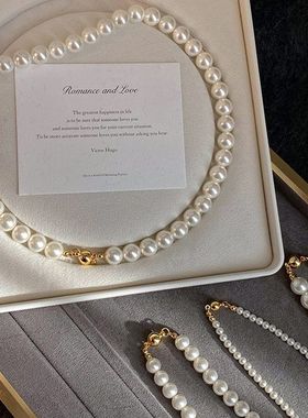 施家珍珠新款项链法式复古气质锁骨链轻奢高级感时尚百搭饰品批发