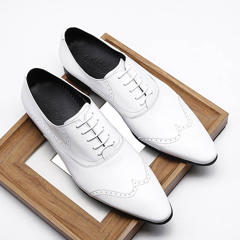 春夏时尚新款真皮男尖头商务皮鞋