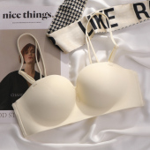 内衣女小胸聚拢夏季 半杯文胸aa杯裸色胸罩简约光面 隐形无痕一片式