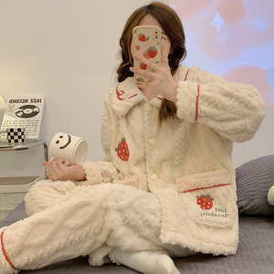 珊瑚绒睡衣女冬季2023新款加厚加绒可爱甜美少女士保暖家居服套装