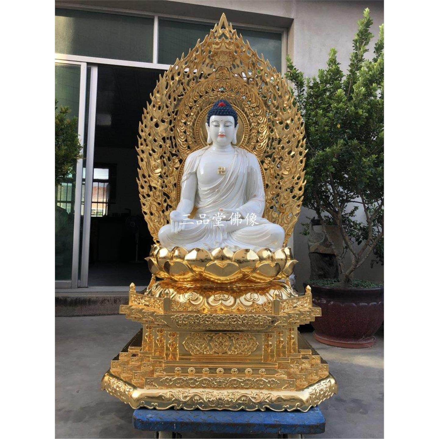 阿弥陀佛石雕刻佛像金刚台莲花贴金药师佛描金释迦牟尼佛供奉佛主