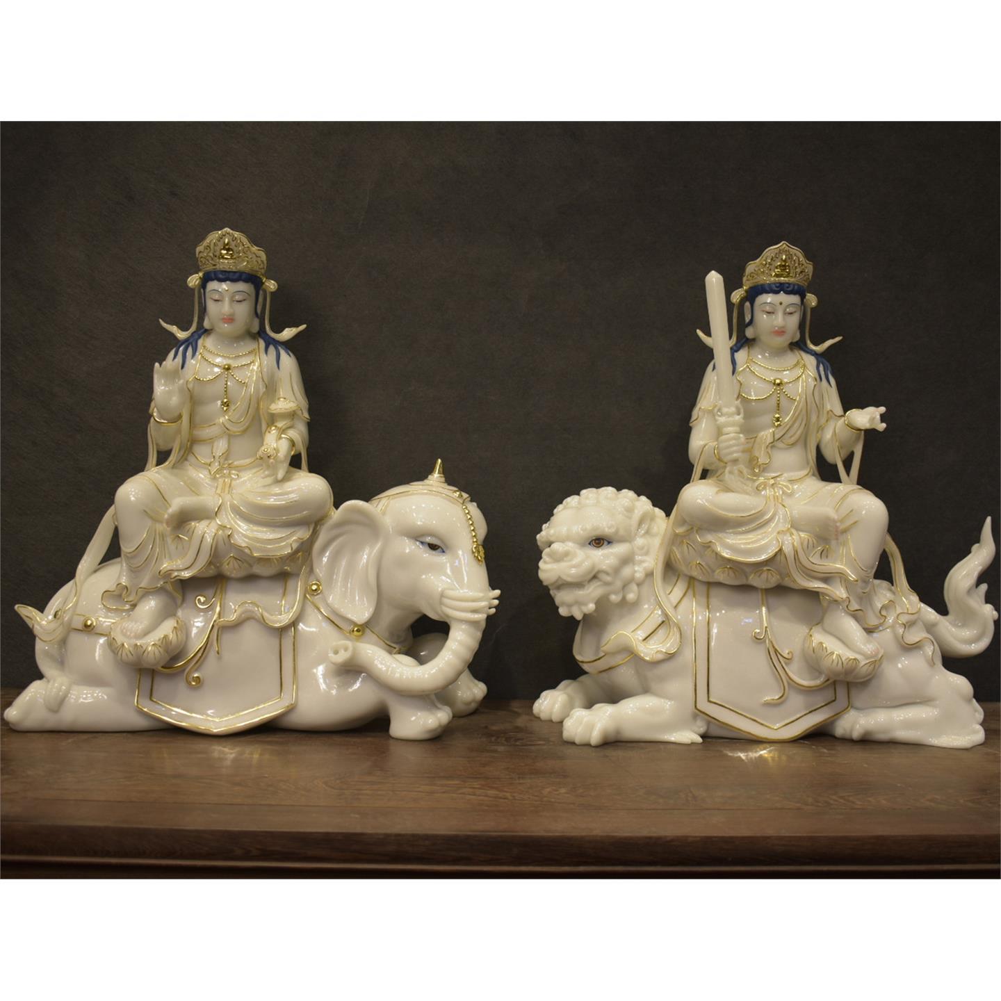 汉白玉石文殊普贤佛像描金华严三圣玉雕寺庙供奉家用四大菩萨神像