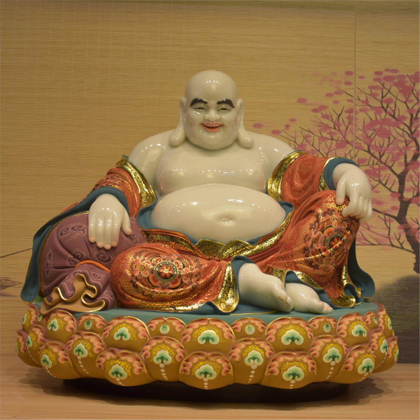 石雕弥勒佛汉白玉佛像大肚佛元宝笑佛家居佛堂未来佛布袋和尚摆件