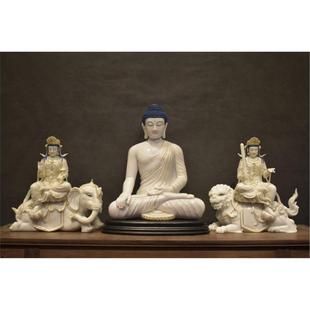 汉白玉文殊菩萨普贤菩萨佛像供奉摆件风水镇宅寺庙华严三圣工艺品