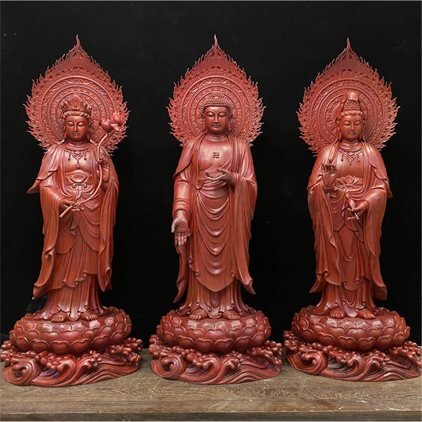 西方三圣非洲红木雕神像大势至观音佛像摆件释迦牟尼佛观世音菩萨