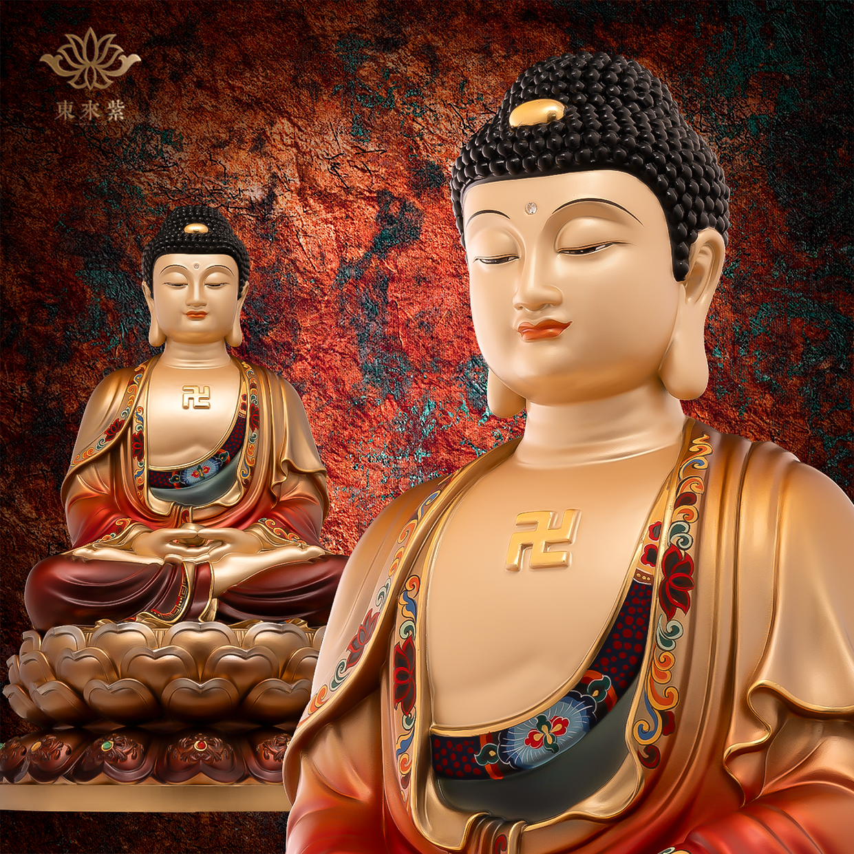 释迦摩尼神像三宝佛像如来佛祖阿弥陀佛药师佛娑婆三圣东来紫铜像