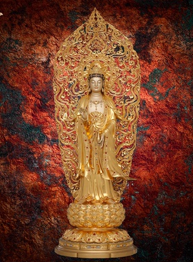 黄铜西方三圣大势至菩萨佛像摆件阿弥陀佛观音京铜摆件家居供奉