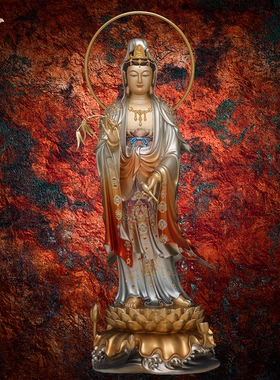 观音佛像观世音菩萨家用款供奉南海普陀山铜像东来紫西方三圣摆件