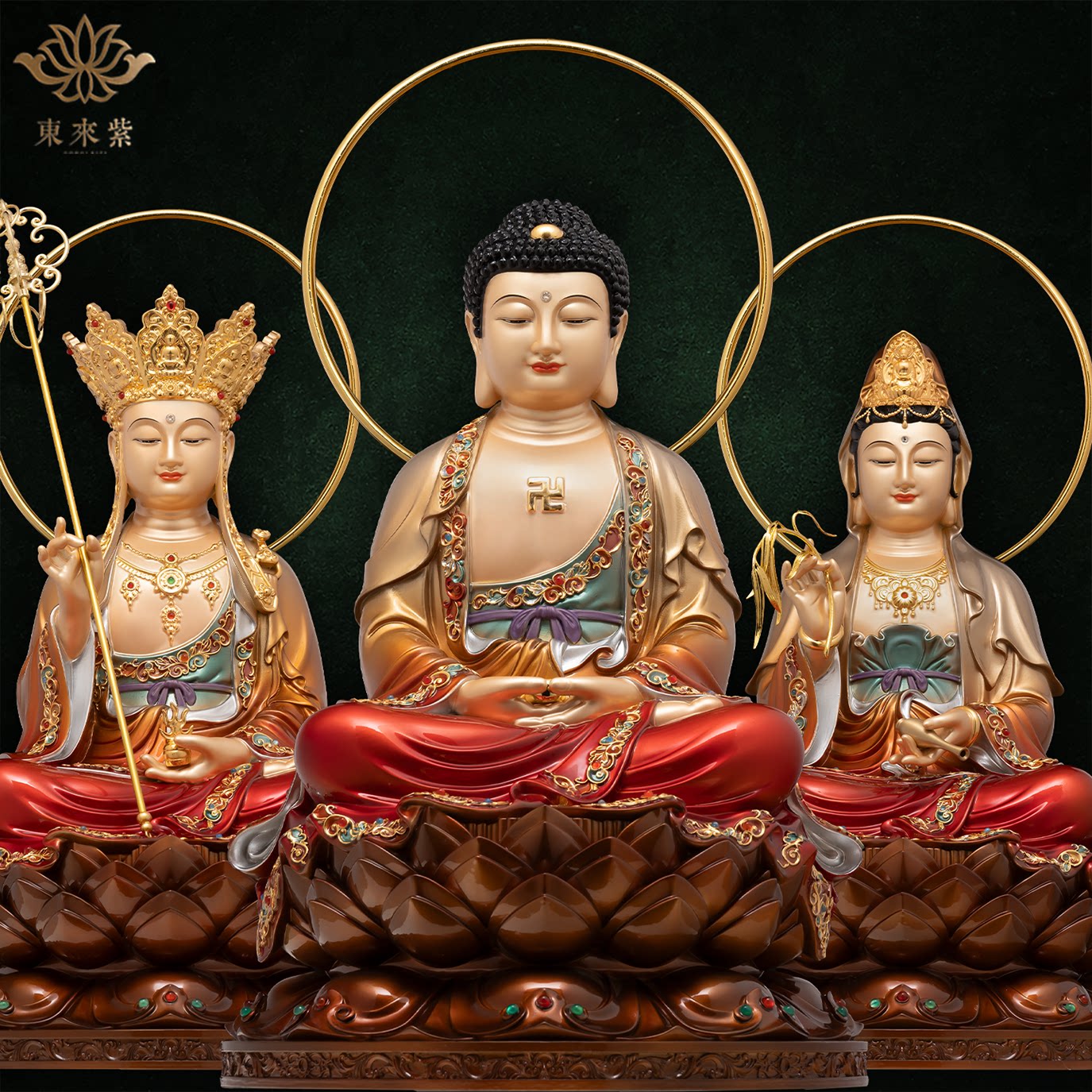 娑婆三圣珐琅彩观音地藏释迦佛家用摆件菩萨摆件佛堂铜工艺品装饰