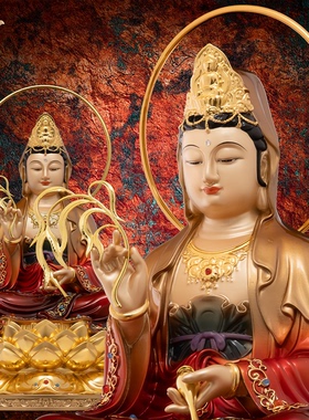 观音佛像观世音菩萨家用款供奉南海普陀山纯全铜像东来紫娑婆三圣