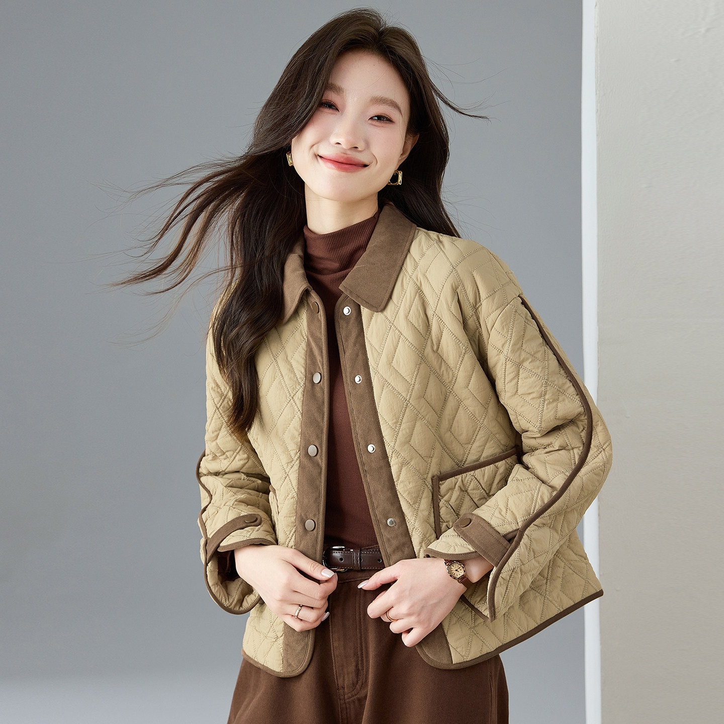 外套女2026年冬季新款今年流行爆款轻薄保暖棉服拼色棉袄宽松上衣