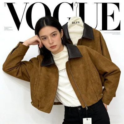 翻领鹿皮绒新款小外套女