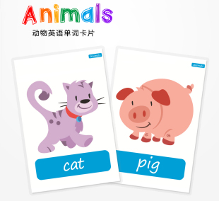 宝宝早教启蒙幼儿园英语教师教具 Animals 动物英文单词卡片闪卡