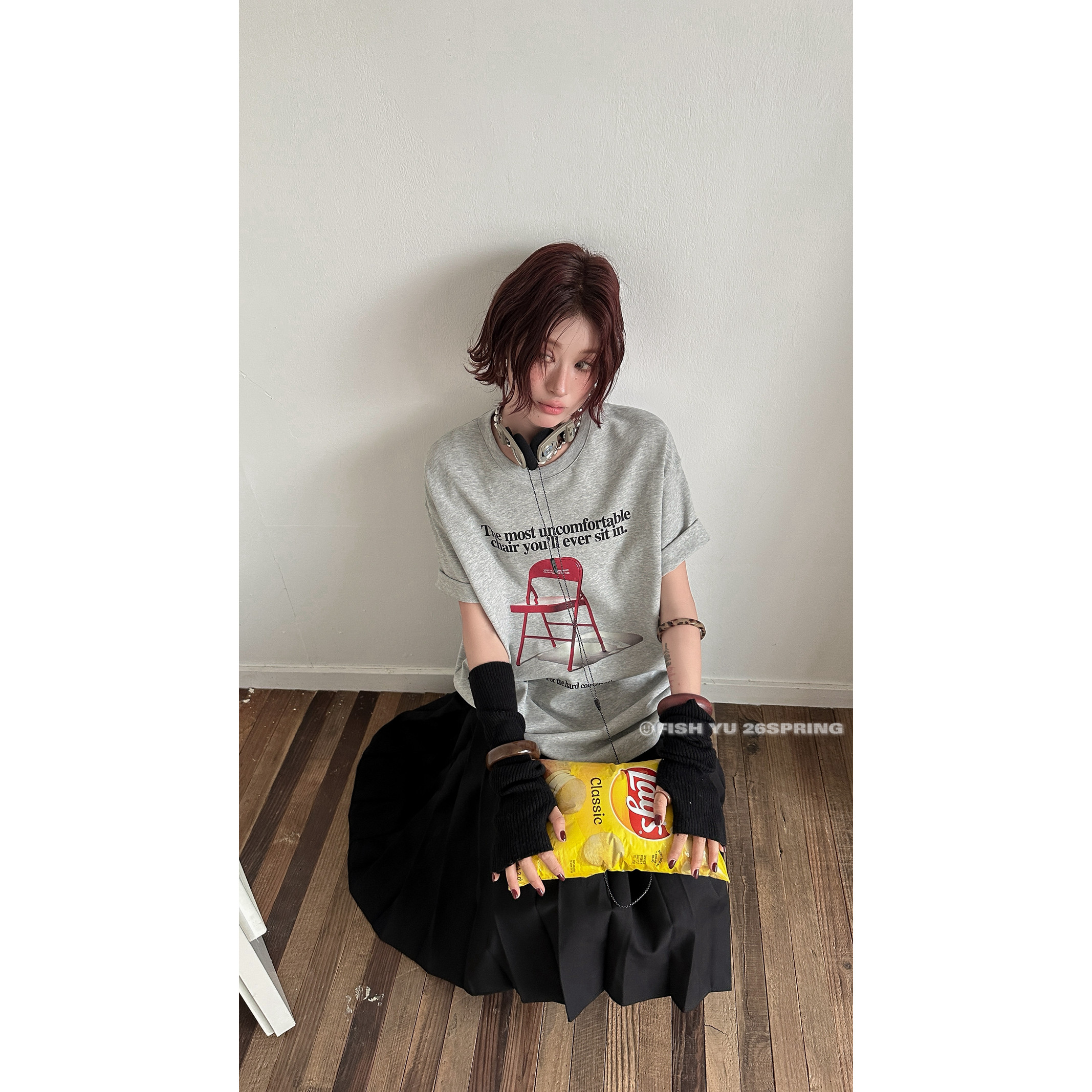 FISH YU -春上新美式复古折叠椅字母印花宽松圆领短袖T恤625515,女装/女士精品,T恤,淘宝优惠券,粉丝福利购,淘宝优惠卷