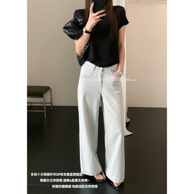 TOP 欧制-体剪裁遮胯显瘦无束缚慵懒感十分筒裤牛仔裤9162云朵灰