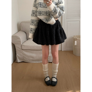 搭甜美减龄毛绒绒花苞裙高腰遮胯短半身裙160927 April Flower