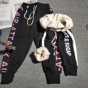 清仓处理冬男女儿童装一体绒弹力外穿羊羔毛加厚休闲卫裤棉裤