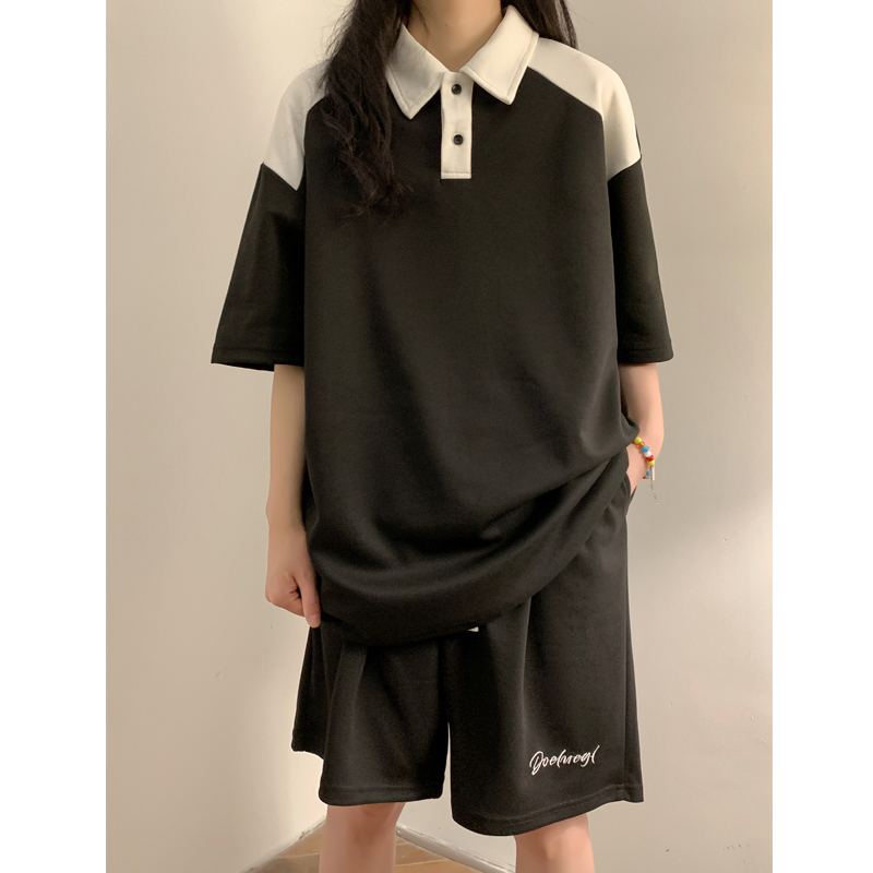 女装类目夏宽松POLO领上衣宽松休闲短裤套装XZ405-1-TZ88-p55，女装套装/套裙，星座405-1