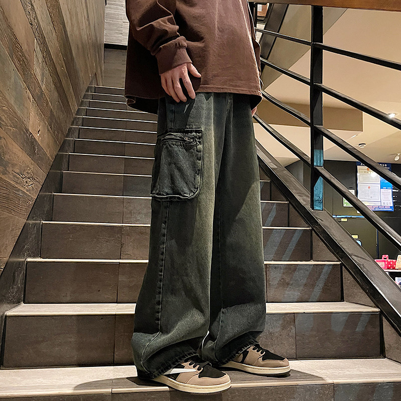 春季新品潮流港风工装宽松直筒牛仔长裤XZ405-1-K13-P70控108,男装牛仔裤,星座405-1