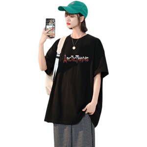 中性风潮流男士宽松大码圆领短袖T恤XZ405-1-T15-P25图片
