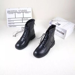 百搭女休闲马丁靴 撤柜单里低跟后拉链时尚 19真皮牛皮秋冬季 新款