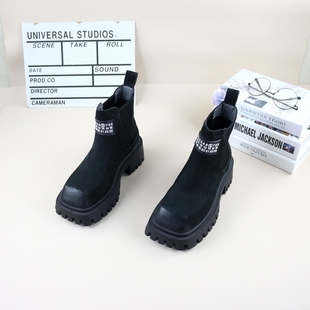 真皮头层牛皮秋冬季新款撤柜单里粗跟厚底文艺复古女短靴烟筒靴