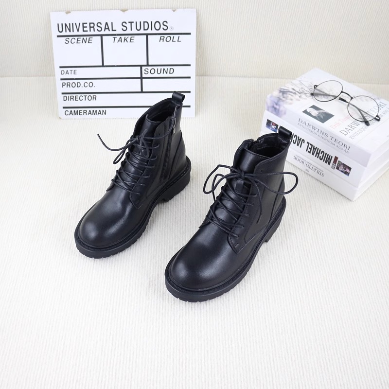 真皮牛皮单里内增高女休闲马丁靴