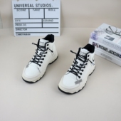 女休闲高帮板鞋 撤柜加绒厚底增高松紧带时尚 新款 56真皮牛皮秋冬季