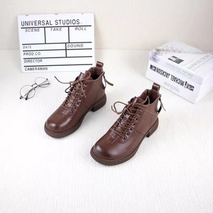 女休闲马丁靴 撤柜加绒粗跟后拉链显瘦时尚 26真皮牛皮秋冬季 新款