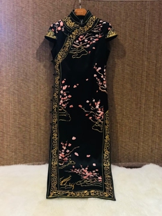 娇古苏绣 真丝手绣旗袍主持人演出宴会中式复古盘扣礼服