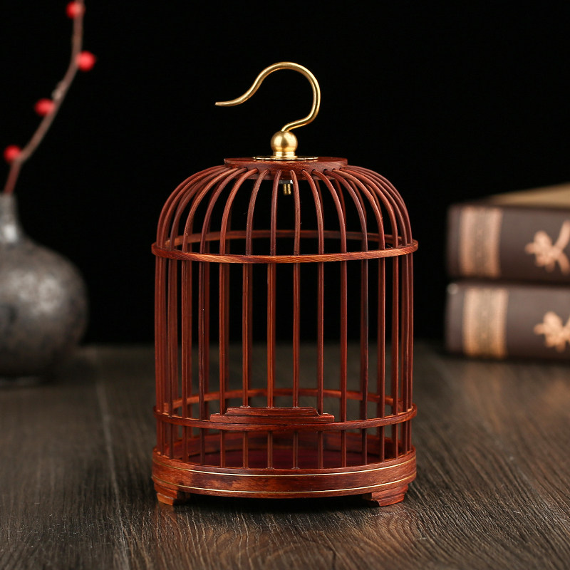 非洲酸枝木质蛐蛐笼 红木制工艺品摆件 实木雕刻爬虫鸣虫蝈蝈笼子