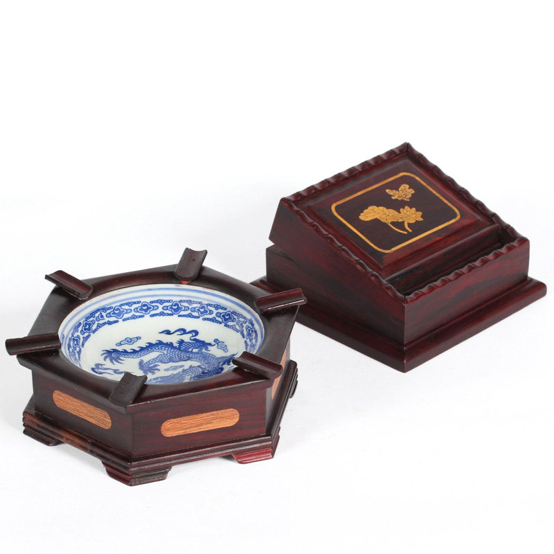 紫檀木烟盒烟灰缸套装 红木雕工艺品 半自动实木烟跳烟缸商务礼品