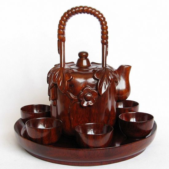 实木雕刻工艺品 红木茶具茶盘茶杯茶壶套装 仿古家具微缩模型摆件