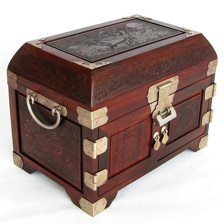 红木带锁大号嫦娥奔月首饰盒