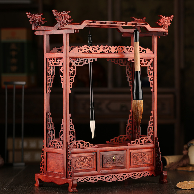 红酸枝木红木笔挂毛笔架毛笔挂架 实木质展示架毛笔挂笔架子 挂毛笔的架子文房四宝书法用品笔托文昌笔架摆件