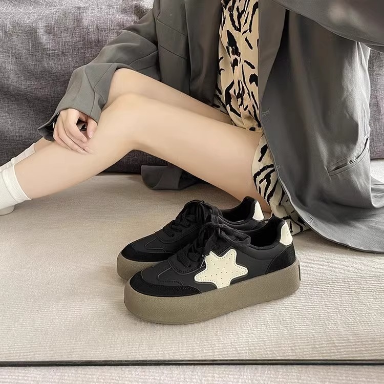 德训鞋女鞋2025新款春秋季厚底小白鞋复古阿甘鞋百搭休闲运动板鞋
