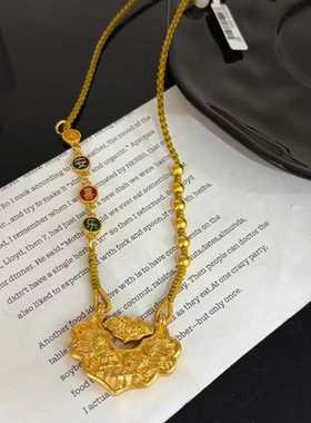 新中式设计沙金锁包吊坠项链女长款编织绳链高级感毛衣链