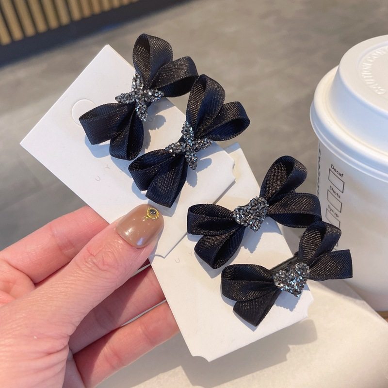 韩版水钻蝴蝶结发夹黑色发圈头饰时尚淑少女侧边对夹发卡发夹发饰