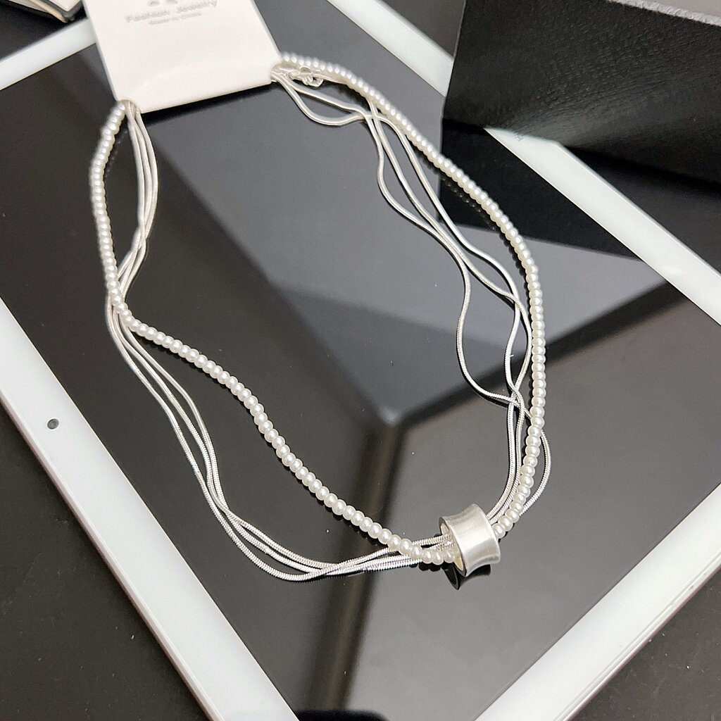 韩式ins多层细链扣项链珍珠短款毛衣链锁骨链简约百搭时尚饰品