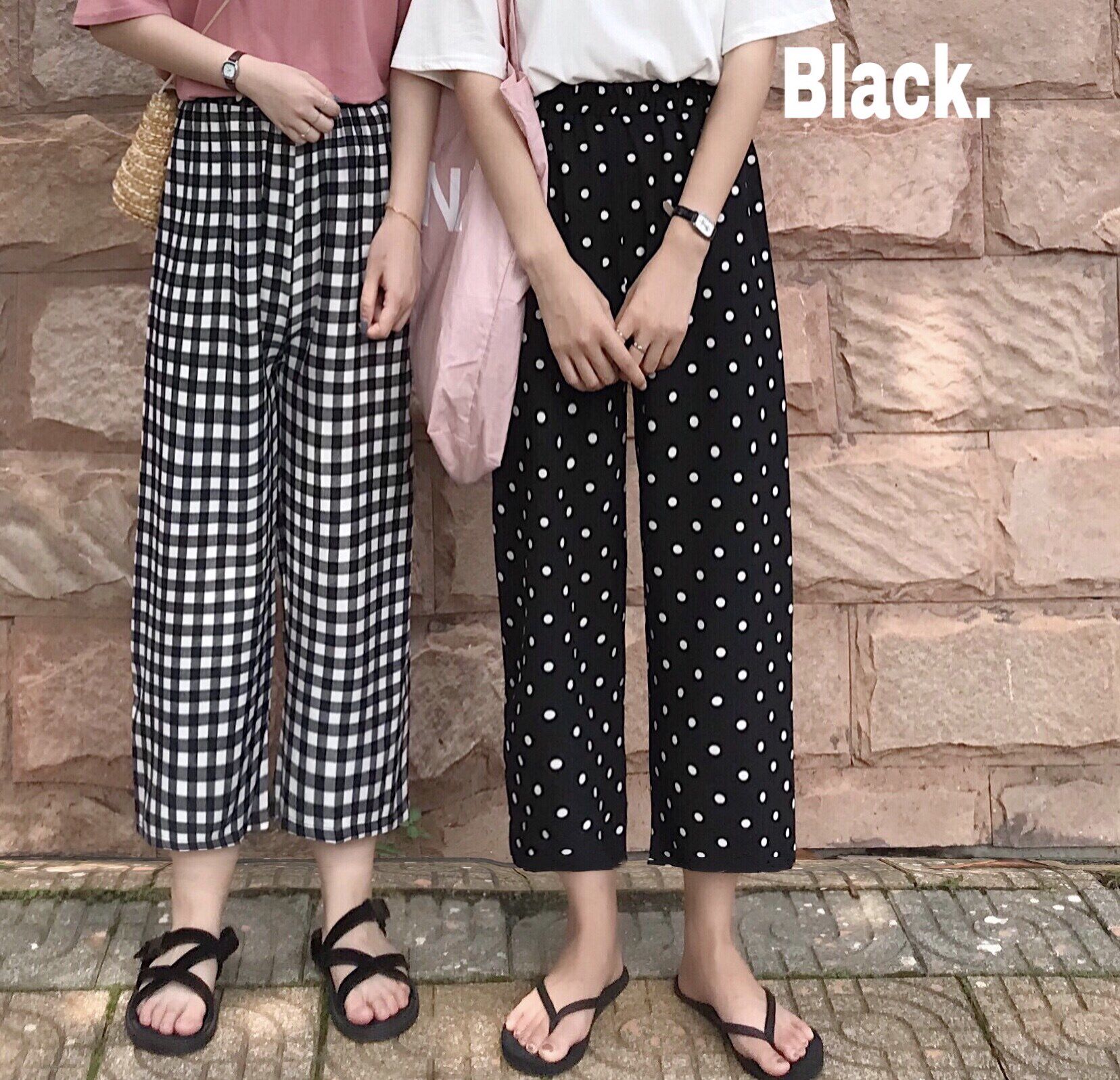 夏季2019新款時尚波點格子闊腿怪味少女褲子複古百搭高腰休閑褲女在類目 女裝/女士精品, 褲子, 休閒褲中 - 來自Buy2taobao.com提供專業的淘寶代購服務