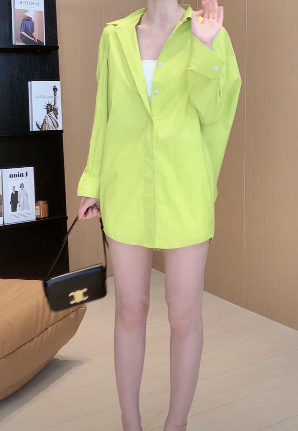 抖音李星儿同款 星儿定制 满杯奇异果 奇异果衬衫长袖中长款