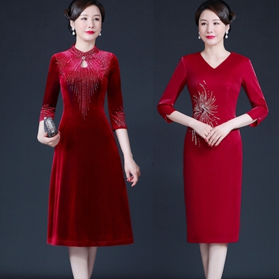高端婚宴气质妈妈装礼服裙子金丝绒参加婚礼年轻洋气喜婆婆连衣裙