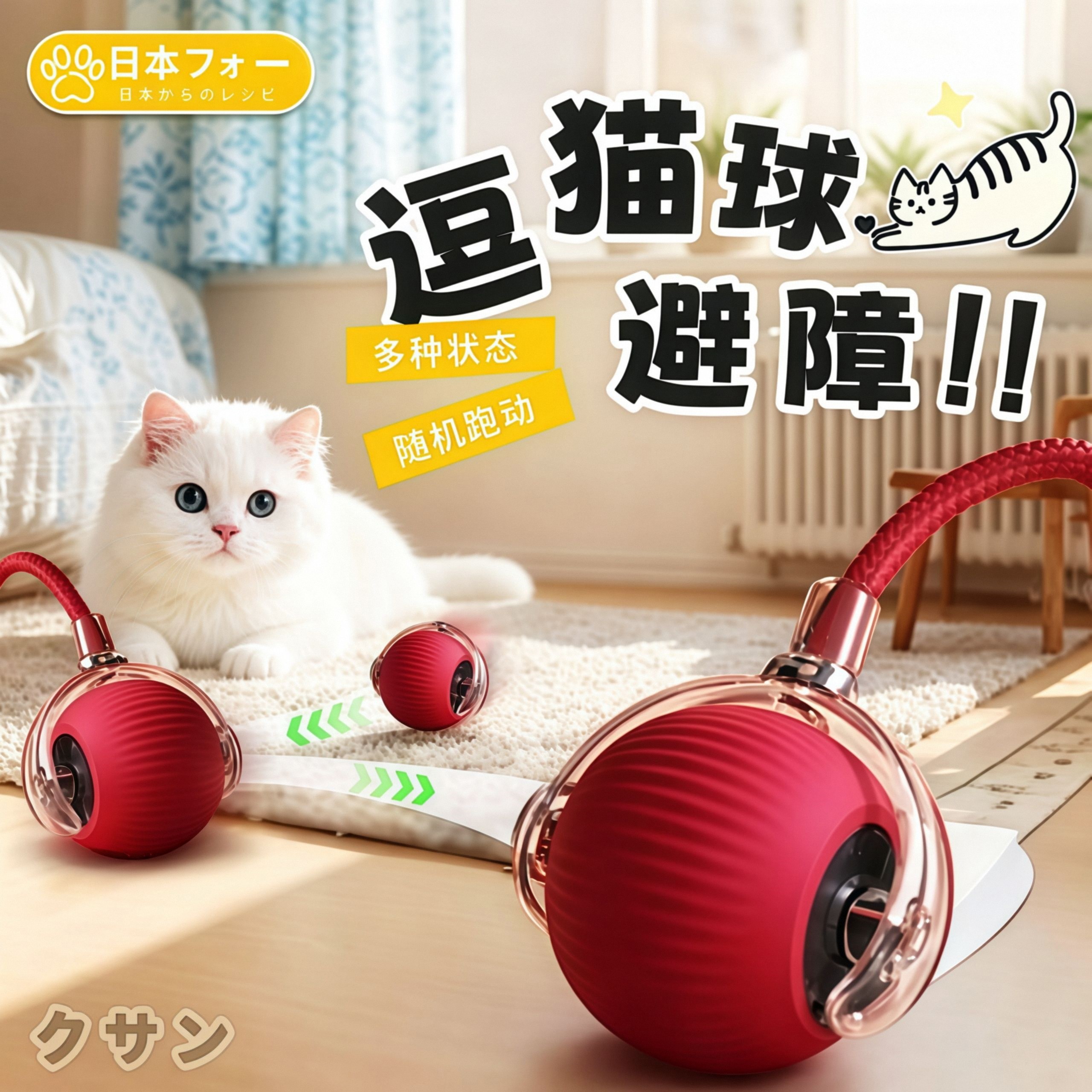 日本猫咪电动玩具自嗨解闷逗猫棒智能避障球自动耐咬逗猫球猫玩具