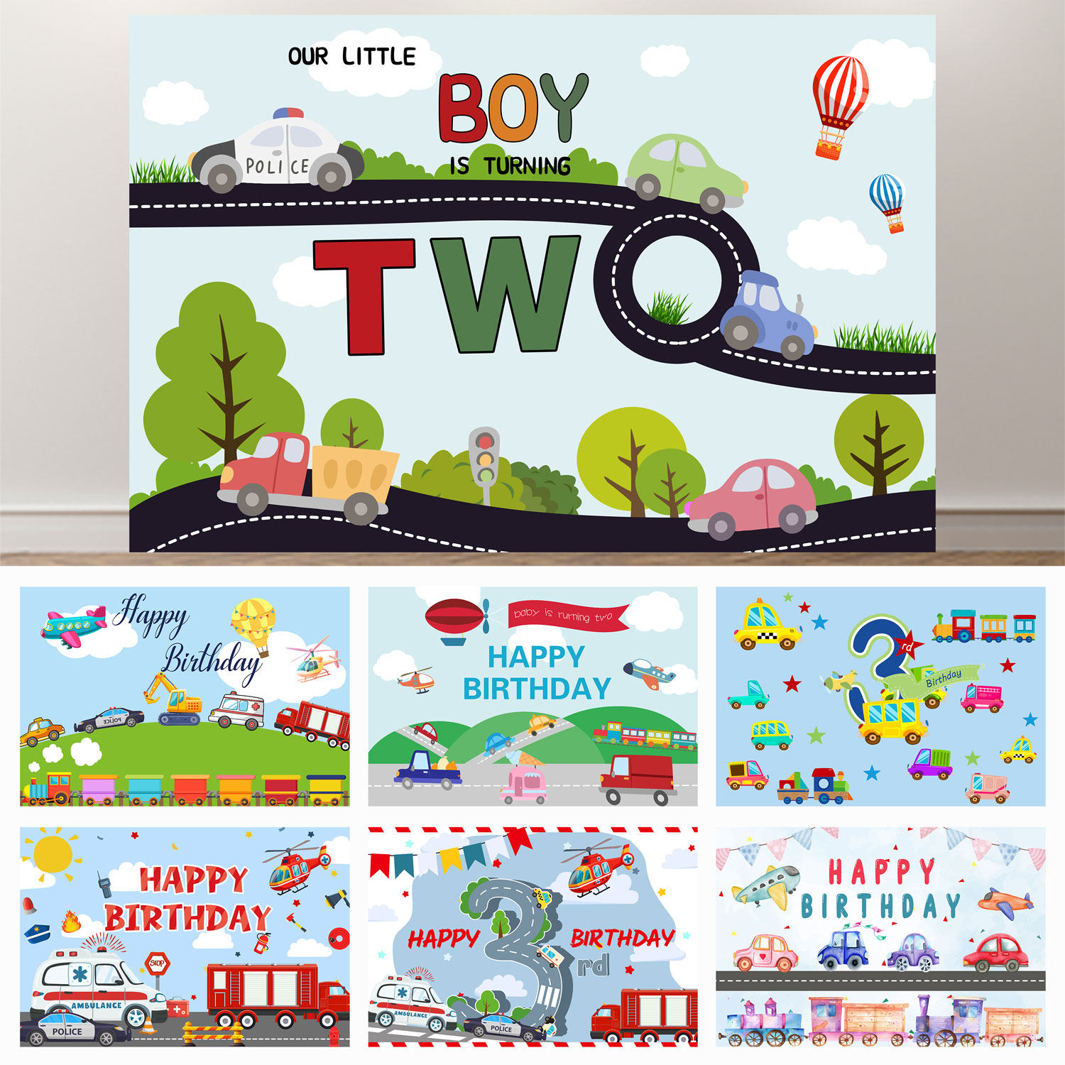 消防车警车救护车卡通小汽车背景布儿童生日活动布置装饰背景布