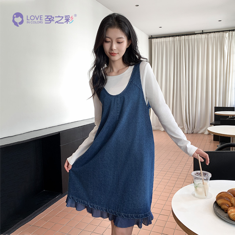 孕之彩孕妇连衣裙牛仔背心裙