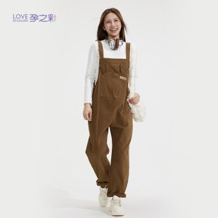 商场同款 大码 孕之彩孕妇春秋款 宽松灯芯绒阔腿裤 兔耳冬 背带裤