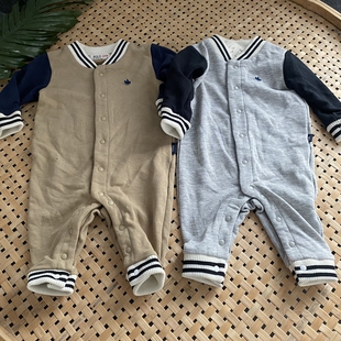 运动风日单PL帽子衫婴儿长袖连体哈衣宝宝35棉爬服睡裙两用爬服70