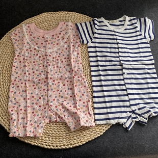 男宝宝条纹哈衣爬服洋气英伦风碎花连体衣婴幼儿衣服70 外贸夏季